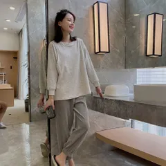 ☆ グレー ☆ Lサイズ ☆ マタニティールームウェア 上下セット 授乳口付き マタニティパジャマ 長袖 マタニティ 産後 ルームウェア パジャマ レディース ルームウエア 授乳パジャマ 授乳服 セットアップ 上下セット 部屋着 授乳口 長ズボン マタニティー