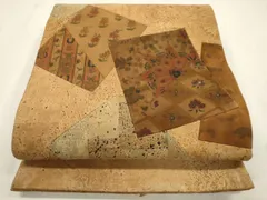 平和屋着物◎太鼓柄袋帯　コルク地　色紙重ね草花文　正絹　逸品　CAAT0411dy