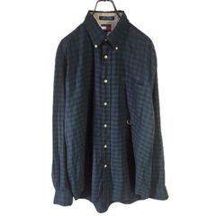 TOMMY HILFIGER 90s トミーヒルフィガー 長袖ボタンダウンシャツ 刺繍ロゴ  グリーン ネイビー チェック メンズ Mサイズ