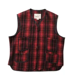 90's USA製 ウールリッチ チェック ウール ハンティングベスト (L) 赤×黒 シンチバック 90年代 アメリカ製 旧タグ オールド WOOLRICH アメリカ古着 USED  ビンテージ ヴィンテージ