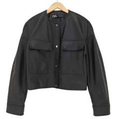 ザラ ZARA ショート丈 ノーカラー フェイクレザージャケット レディース import：XS 