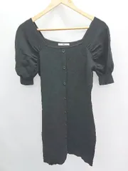 ◇ ⊂ SLY スライ スクエアネック ハイゲージニット 半袖 ミニ ワンピース サイズ2 ブラック レディース P  【1409090031595】