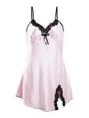 uxcell サテン レース スリップ キャミソール セクシー ワンピース ベビードール ランジェリー レディース ピンク 前スリット XL