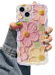 【数量限定】ウェーブデザイン カバー 可愛い ケース かわいい油絵花柄ケース ヴィンテージ油絵アートケース 用 TPUカバー カーリーウェーブケース inch 軽量 薄型 6.1 グリッター 光沢カバー 13 耐衝撃ケース 人気iphoneケース iPhone