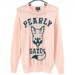 【超美品】パーリーゲイツ セーター ライトピンク×ダークグリーン フロントキツネ柄  レディース 1(M) ゴルフウェア PEARLY GATES