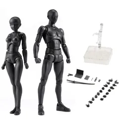 特価商品 Huijokf デッサンモデル デッサン人形素体漫画 モデル人形 女性お絵かきマネキンフィギュアモデル モデルデッサン モデル人形1/12 小道具 スタンド付き ドールタイプ 素体 (ブラック-男性と女性)のサムネイル
