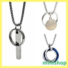 【特価商品】[YAHANE] ネックレス メンズ ペンダント ダブルリング ３連リング シンプル ステンレス アクセサリー シルバー ブルー ブラック ゴールド トップ ジュエリー アレルギーフリー 防水