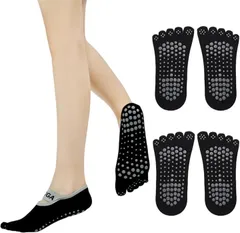 TOPIKE ヨガ ソックス ピラティス 靴下 5本指 滑り止め ヨガスーツ靴下 冷房/汗対策 通気性 耐久性 抗菌 防臭 バレエ スポーツ ウェア(ブラックx2,  22.5-25.0 cm)