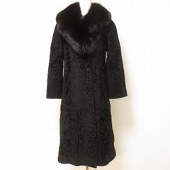 アストラカン カラクールラム フォックスファーコート XL 黒 ロング丈