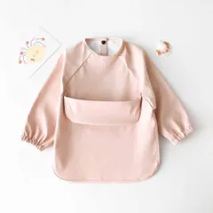 ☆ 上段ポケット×ライトピンク ☆ L ☆ ベビー お食事エプロン 撥水 長袖 babybib483 食事 エプロン 長袖 ベビー お食事エプロン スタイ お食事スタイ 食事用エプロン キッズエプロン 食事エプロン 男の子 女の子 無地 撥水 はっ水 赤ちゃん