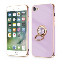 iPhone SE ケース iPhone SE2/3 iPhone8/7 ケース リング付き 耐衝撃 アイフォンSE2/SE3 リング カバー 360°回転 スタンド機能 TPU 車載ホルダー対応 4.7インチ レンズ保護 ストラップホール付き （パープル）