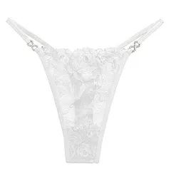 Tバック レディース キラキラ チャーム付き ラインストーン 総レース 花柄 透ける サイドストリング 腰ゴム セクシー おしゃれ 黒 白 赤 緑 青 rt-011