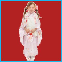 中古品】フルセット 七五三 7歳女の子 ピンク 花 蝶 袋帯 長襦袢小物