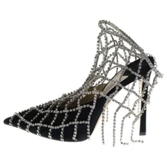 JIMMY CHOO (ジミーチュウ) SCOTTY 110 アンクレット クリスタル ラインストーン スウェードレザー ハイヒール シューズ パンプス ブラック/シルバー レディース