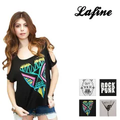 ラファイン tシャツ トップス レディース 半袖 肩開き ブランド ゆったり 大きいサイズ カジュアル スポーツ 春夏 LaFine 黒 ブラックのサムネイル