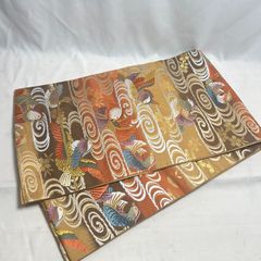 【特価】逸品 美品 正絹 袋帯 鴛鴦 観世水 刺繍 金糸 赤茶 六通 女性 婦人 レディース 和装小物 和装 着物 留袖 訪問着 振袖 浴衣 B102813