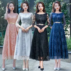 ブライズメイド ドレス 大人 ピアノ 発表会 ロングドレス 演奏会 結婚式 袖付き ミモレ丈  体型カバー 二次会 花嫁xiuhua13