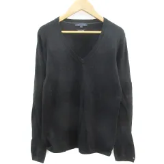 トミーヒルフィガー TOMMY HILFIGER ニット カットソー 長袖 Vネック M ブラック 黒 /YM32
