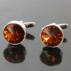 鎌倉カフス工房　スモークトパーズスワロフスキー・ラウンドカフスボタン（カフリンクス）