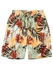 サーフパンツ 大きいサイズ メンズ ボタニカル柄 OP ストレッチ サポーター付 総柄 刺繍 C070428-09 ベージュ