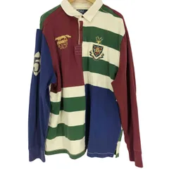 ポロバイラルフローレン Polo by RALPH LAUREN DRL エンブレム ウルフ 鹿 刺繍 ストライプ L/S ポロシャツ メンズ  XXL