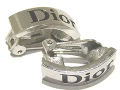 まだ美品 ディオール Diorロゴ イヤリング ☆ シルバーカラー 黒文字 レディース アクセサリー ▼7I