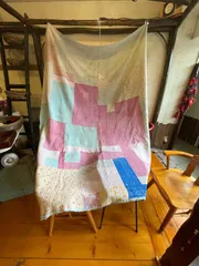 未使用❁エンブロイダリー　アイボリー　パッチワークカンタキルトマルチカバーラグ 未使用❁エンブロイダリー アイボリー パッチワークカンタキルト