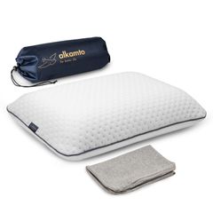 alkamto トラベル＆キャンプ枕 低反発まくら ドイツBASF社製メモリーフォーム使用 [旅行やキャンプでも上質な眠りを] アウトドア 車中泊 テント泊でも(白)