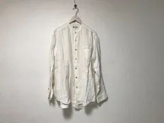 本物コムサデモードメンCOMMECADUMODEMENリネン麻スタンドカラー長袖シャツメンズサーフアメカジミリタリーストリートスケーターワークビジネススーツモードドレスゴルフ白ホワイトL日本製