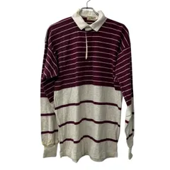 L.L.Bean 長袖 ボーダー ポロシャツ L パープル グレー エルエルビーン 古着卸 アメリカ仕入 a708-5013