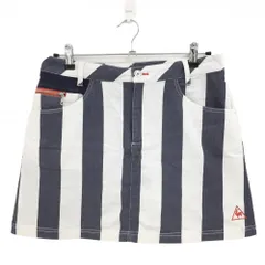 ★SALE価格★【美品】ルコック スカート ネイビー×白 ストライプ 内側インナーパンツ レディース 13 ゴルフウェア le coq sportif