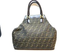 MER692 FENDI（フェンディ）トートバッグ ズッカ柄 ハンドバッグ ブラウン キャンバス レザーレディース メンズ ヴィンテージ ゴール金具