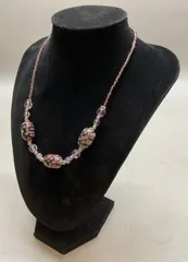 SN176 とんぼ玉 フラワーモチーフ お花 ビーズネックレス 首周り 42cm 重さ 22.5g