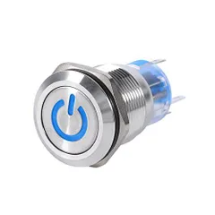 青色LEDリングライト Gorgeri 19mm 12VLED防水ステンレスセルフロックラッチングプッシュボタン電源スイッチ青色LEDリングライト