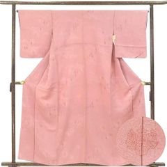 色無地 身丈160cm 裄65cm 前幅24cm 後幅30cm 袖丈50cm 袖幅33cm レディース 袷 無地 裄Mサイズ 秋冬春用 正絹（シルク）ピンク 美品 リメイク リユース リサイクル【呉服のきくや】
