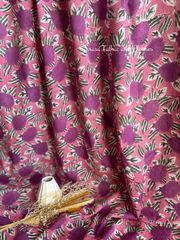 Sarasa Fabric 3m  インド綿　ブロックプリント　紫のバラ柄　ハンドメイド　手仕事　木版印刷　木版プリント