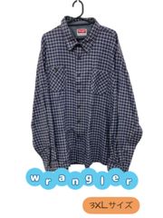 Wrangler　長袖チェックシャツ　ネルシャツ　ネイビー　温かい　秋冬　ゆったり　U-465