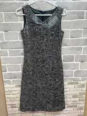 【F9-13】◇ INDIVI ノースリーブワンピース　サイズ36 S 格子柄　黒色