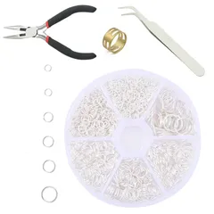 Hitasi 丸カン アクセサリーパーツ 4Mm 5Mm 6Mm 7Mm 8Mm 10Mm ピアス パーツ セット イヤリング ネックレス 金具 基礎パーツ リング ピンセット ペンチ ジュエリー修理キット DIY ハンドメイド 手芸 収納ケース付き シルバー