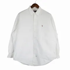 RALPH LAUREN ラルフローレン ワンポイント刺繍  ボタンダウン 長袖シャツ ポニー ロゴ ホワイト (メンズ 17 1/2-36) 中古 古着 O4162