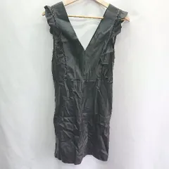 ◇ ZARA ザラ フェイクレザー レース 膝丈 ワンピース サイズM ブラック レディース E  【1407020063944】