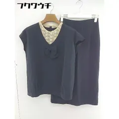 ◇ ◎ COMME CA DU MODE 肩パッド入り レース 膝下丈 ブラウス スカート セットアップ 上下 ブラック レディース  【1112030003896】