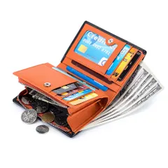 ☆ オレンジ ☆ 財布 本革 二つ折り コンパクト yswa5332 財布 二つ折り メンズ 本革 サイフ さいふ 折財布 ウォレット カード10枚収納 カードがたくさん入る レザー ボックス型 小銭入れ コインケース お札入れ カードケース 大容量