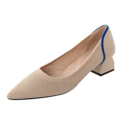 ☆ ベージュ ☆ 37(23.5cm) ☆ ニット パンプス ローヒール pmy1508no2 パンプス ニット 痛くない レディース レディース靴 婦人靴 ニット素材 ローヒール ポインテッドトゥ チャンキーヒール ローファー 歩きやすい 柔らか やわらかい