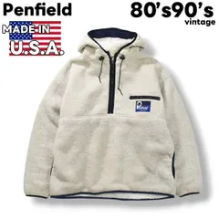 【名作】 80s 90s ヴィンテージ USA製 ペンフィールド Penfield パイル プルオーバー パーカー ボア フリース ジャケット L グレー x ネイビー メンズ