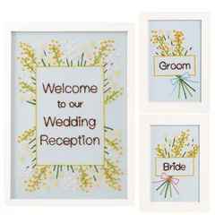 手作りキット 刺繍ウェルカムボード 受付サイン ミモザ 3点セット 新郎側 新婦側 案内 看板