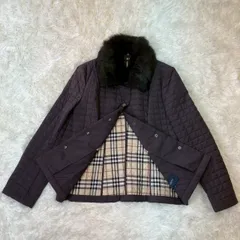 バーバリーロンドン キルティングジャケット ラビットファー ファー取り外し可 ノバチェック 茶色 Lサイズ相当 ★お値段交渉を受け付けます。