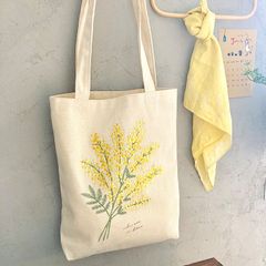 ミモザ 刺繍トートバッグ ミモザブーケ 北欧雑貨 A4バッグ
