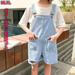 クラッシュデニムサロペットショートパンツ