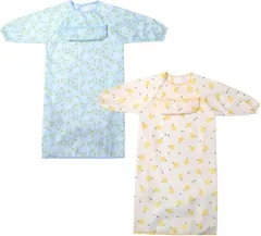 Peopensee お食事エプロン 長袖 撥水 つかみ食べ 食べこぼしキャッチでお掃除ラクラク 0～4歳 テーブルクロス一体型エプロン 離乳食 ベビー 保育園 赤ちゃん(E:ミモザ柄1枚レモン柄1枚)